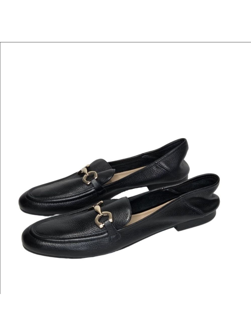 Arezzo Emma Leather Loafers Black with Gold Horsebit Women's Size 10